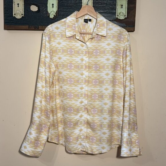 Simons Icone Yellow and Purple Geometric Patterned Button-Up Shirt Size XS - Picture 5 of 15